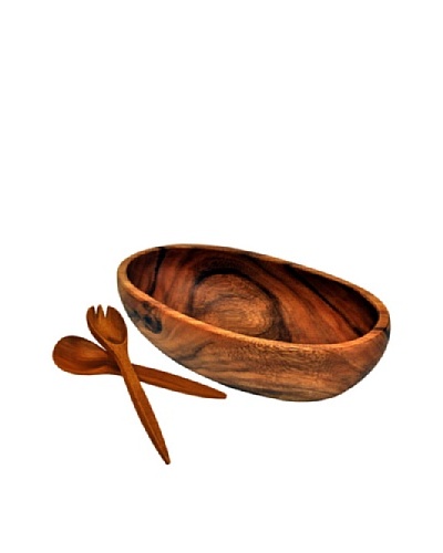 Acaciaware Oval Bowl with Fork & Spoon Serving Set