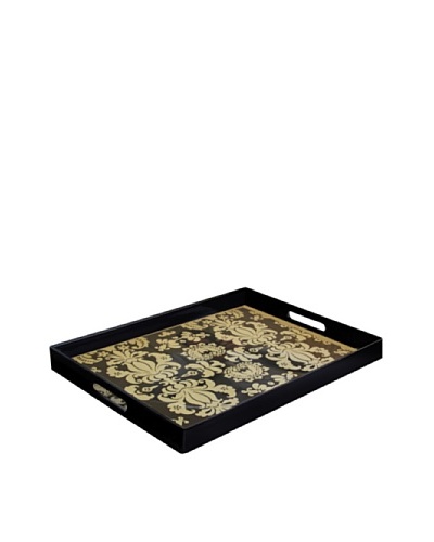 Accents by Jay Notions Fleur De Lis Rectangle Tray with Handles, Black/Gold