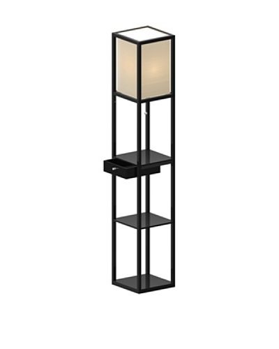 Adesso Parker Shelf Floor Lamp with Drawer, Black