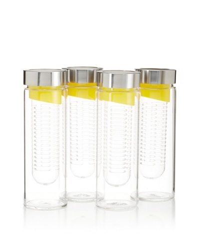 AdNArt Set of 4 Flavour-It Fruit Infuser Glass Water Bottles, Yellow/Silver, 20-Oz.As You See