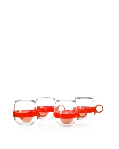 AdNArt Set of 4 Glass Teaball Mugs with Silicone Infusers, Red, 16.75-Oz.
