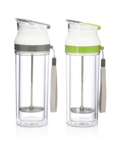 AdNArt Set of 2 Modern Press Travel Mugs, Lime/Grey, 16-Oz.