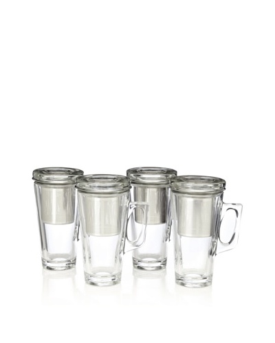 AdNArt Set of 4 Tea Party Mugs, Clear Glass, 15-Oz.