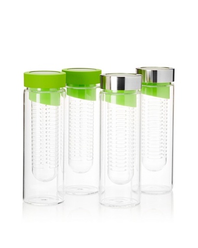 AdNArt Set of 4 Flavour-It Fruit Infuser Glass Water Bottles, Green, 20-Oz.