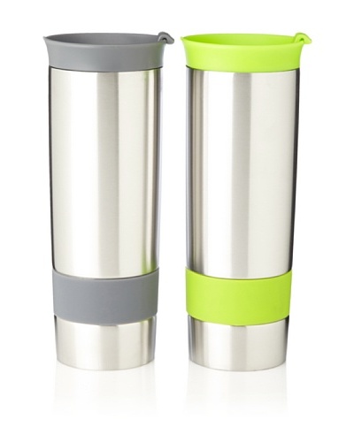 AdNArt Set of 2 The Hot Press Mugs, Grey/Lime, 16-Oz.