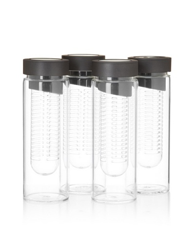 AdNArt Set of 4 Flavour-It Fruit Infuser Glass Water Bottles, Smoke/Smoke, 20-Oz.As You See