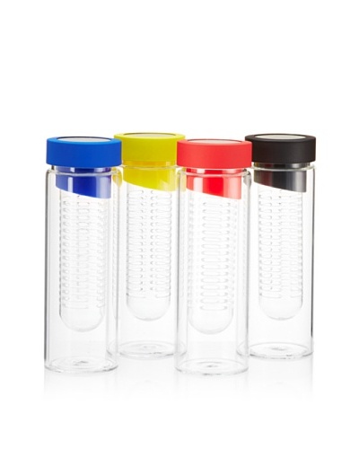 AdNArt Set of 4 Flavour-It Fruit Infuser Glass Water Bottles, Multi, 20-Oz.