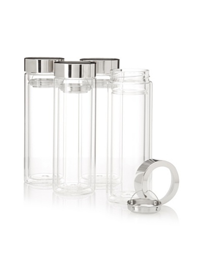AdNArt Set of 4 Double-Wall Glass Hot and Cold Water Bottle/Tea Diffusers, Clear/Silver Lid, 14-Oz.
