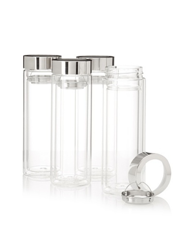 AdNArt Set of 4 Double-Wall Glass Hot and Cold Water Bottle/Tea Diffusers, Clear, 14-Oz.