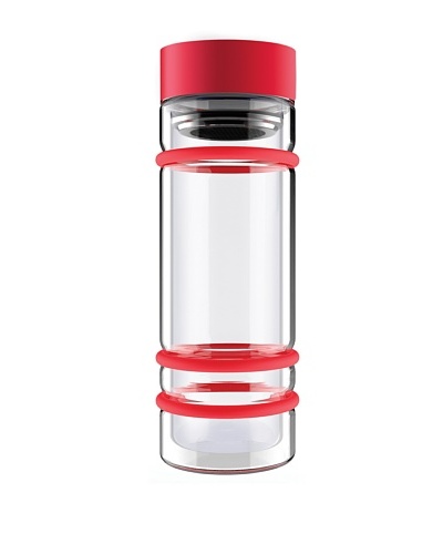 AdNArt Bumper Bottle Double Wall Glass Bottle with Tea Infuser and Bumpers [Red/Red Lid]