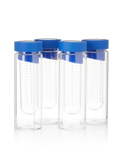 AdNArt Set of 4 Flavour-It Fruit Infuser Glass Water Bottles, Blue/Blue, 20-Oz.