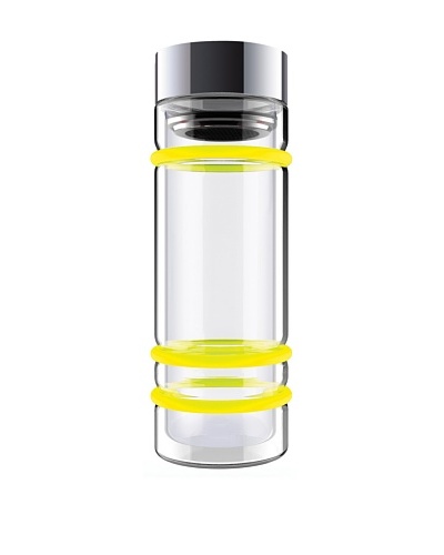 AdNArt Bumper Bottle Double-Wall Glass Bottle with Tea Infuser and Bumpers [Yellow/Silver]