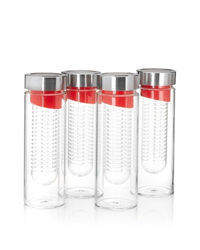 AdNArt Set of 4 Flavour-It Fruit Infuser Glass Water Bottles, Red/Silver, 20-Oz.As You See