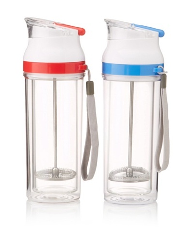 AdNArt Set of 2 Modern Press Travel Mugs, Red/Blue, 16-Oz.