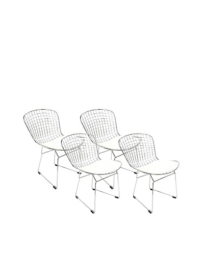 Aeon Set of 4 Euro Home Collection Wendy Chromed Steel Wire Frame Side Chairs, White