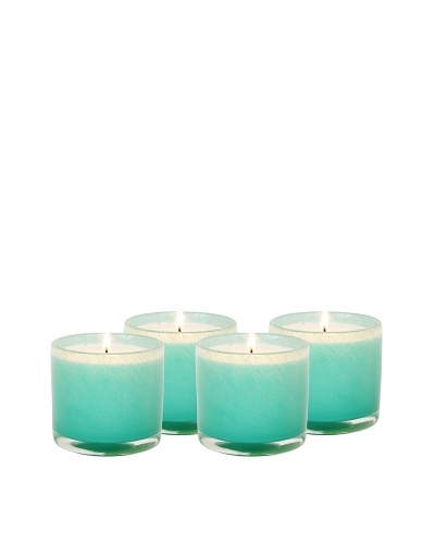 Alassis Set of 4 7.5-Oz. Art Glass Candles, Lotus and White Tea, Aqua