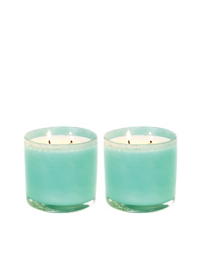 Alassis Set of 2 14-Oz. Art Glass Candles, Lotus and White Tea, Aqua