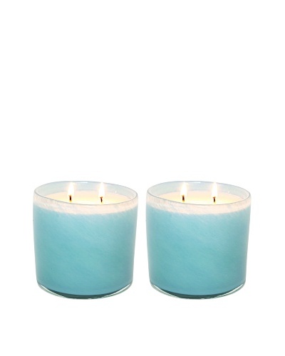 Alassis Set of 2 14-Oz. Art Glass Candles, Seagrass Musk, Sky Blue