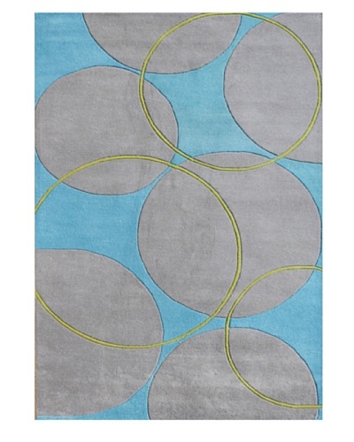 Alliyah Rugs Rings & Circles Rug, Aqua/Grey/Green, 5' x 8'