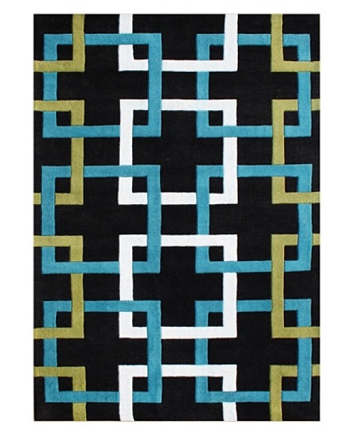 Alliyah Rugs Metro Puzzle Rug, Black/Green/Blue/Charcoal, 5′ x 8′