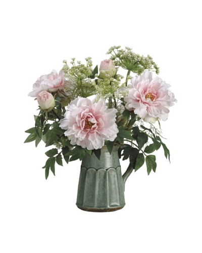 Allstate Floral Peony & Queen Anne’s Lace in Ceramic Pitcher, Pink White