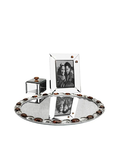 Allure Alinea Clear Jewel Accent Oval Mirror Vanity Set, Amber