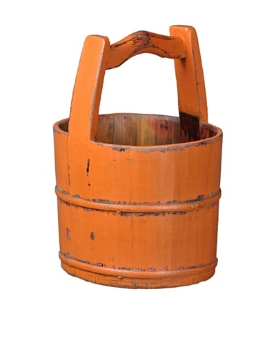 Antique Revival Crested-Handle Water Bucket, Orange