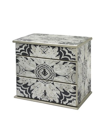 Arcadia Home Midnight Reverse-Painted Mirror Jewelry Box with 2 Drawers & Lift-Up Lid