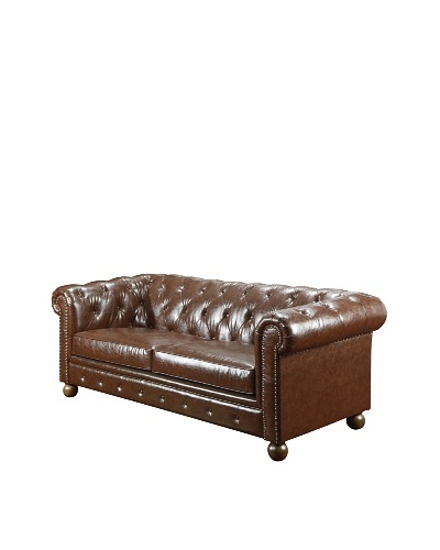 Armen Living Winston1060 Bonded Leather Vintage Sofa, Mocha