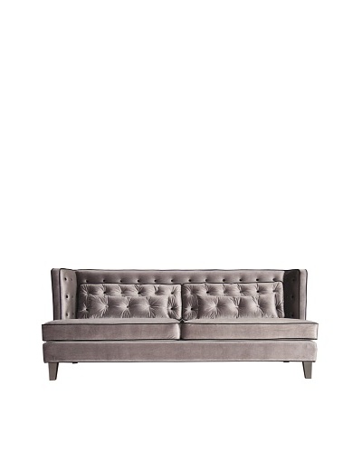 Armen Living Moulin Sofa in Velvet with Contrast Piping, Gray/Black