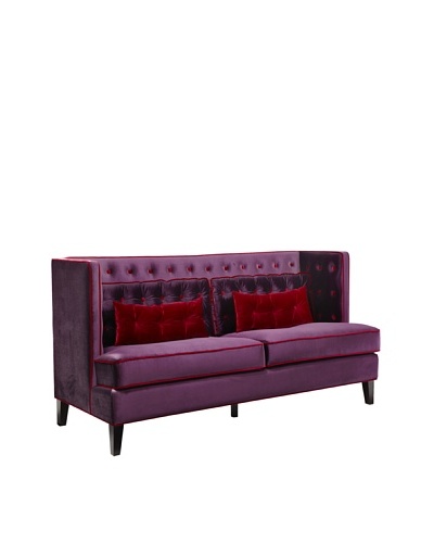 Armen Living Moulin Loveseat in Velvet with Contrast Piping, Purple/Red