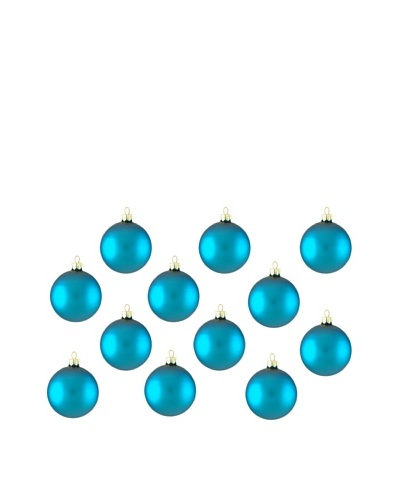 Artisan Glass by Seasons Designs Set of 12 Solid Glass Ornaments, Turquoise Matte