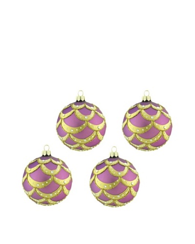 Artisan Glass by Seasons Designs Set of 4 Decorated Glass Ornaments, Purple/Gold