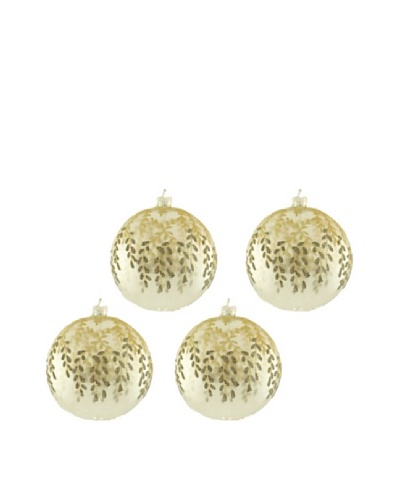 Artisan Glass by Seasons Designs Set of 4 Glitter Leaf Decorated Glass Ornaments, Clear/Gold