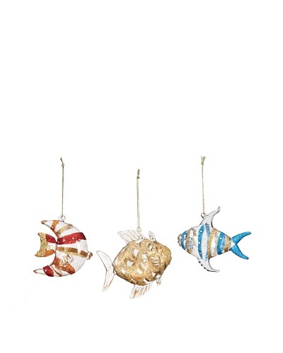 Artisan Glass by Seasons Designs Set of 3 Assorted Fish Glass Ornaments, Multi