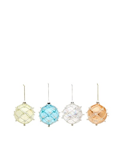 Artisan Glass by Seasons Designs Set of 4 Fishing Net Glass Ornaments, Multi