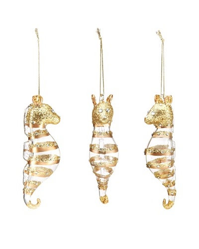 Artisan Glass by Seasons Designs Set of 3 Seahorse Glass Ornaments, Clear/Gold