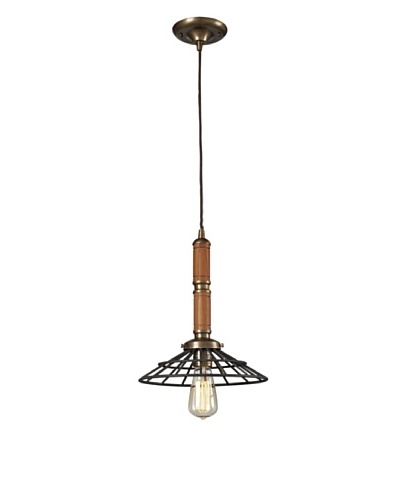 Artistic Lighting Spun Wood 1-Light Pendant with Cage, Vintage Brass/Vintage Rust Finish