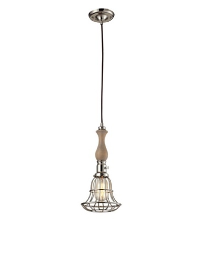 Artistic Lighting Spun Wood 1-Light Pendant with Cage, Polished Nickel Finish