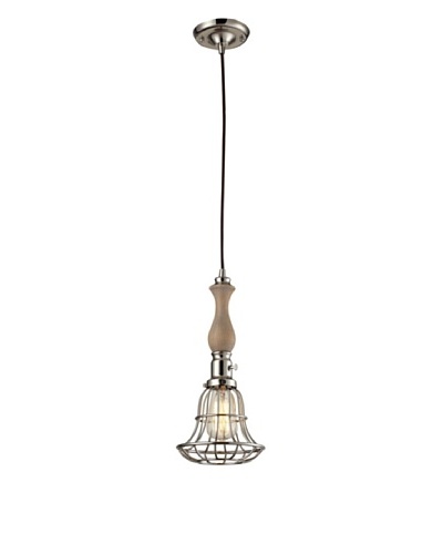 Artistic Lighting Spun Wood 1-Light Pendant with Cage, Polished Nickel Finish