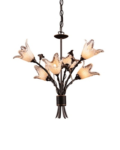 Artistic Lighting 6-Light Hand Blown Tulip Glass Chandelier, Aged Bronze