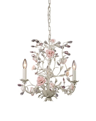 Artistic Lighting 3-Light Porcelain Roses Chandelier, Cream