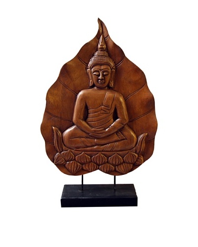 Asian Art Imports Carved Buddha Meditating on a Lotus Flower