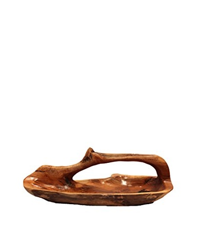 Asian Loft Carved Teak Wood Bowl With Handle, Natural