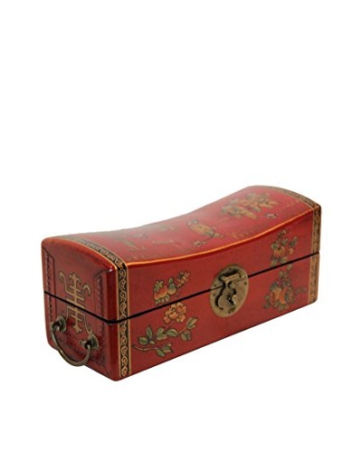 Asian Loft Leather and Brass Pillow Box, Red/Gold