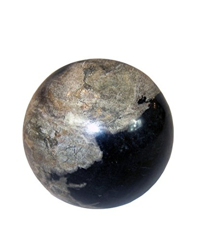 Asian Loft Petrified Wood Sphere, Black/Grey/White