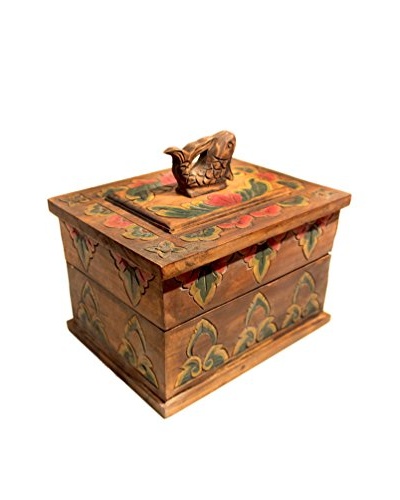 Asian Loft Carved Wooden Decorative Fish Box