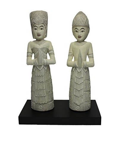 Asian Loft Thai Wedding Couple Statue, Antique Grey