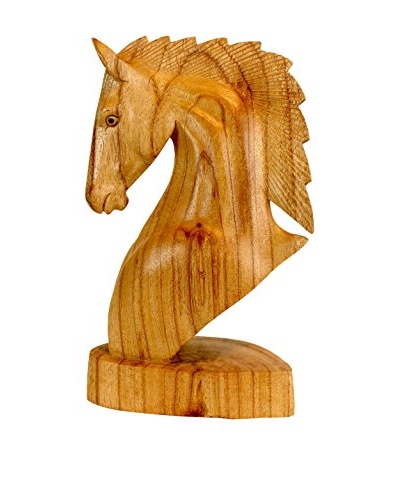 Asian Loft Carved Suar Wood Horse on Stand
