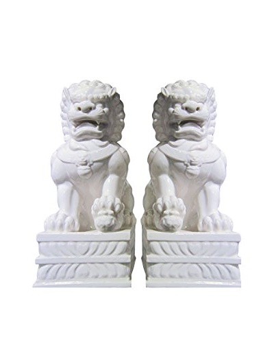 Asian Loft Set of 2 Ceramic Imperial Foo Dog Statues, White